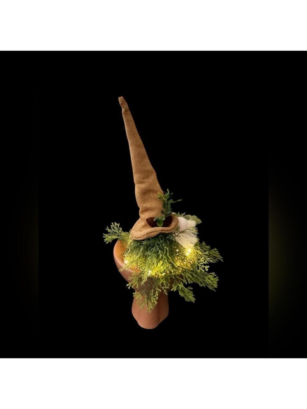 Handcrafted Whimsical Lighted Gnome with Greenery & Rustic Hat - Picture 6 of 6